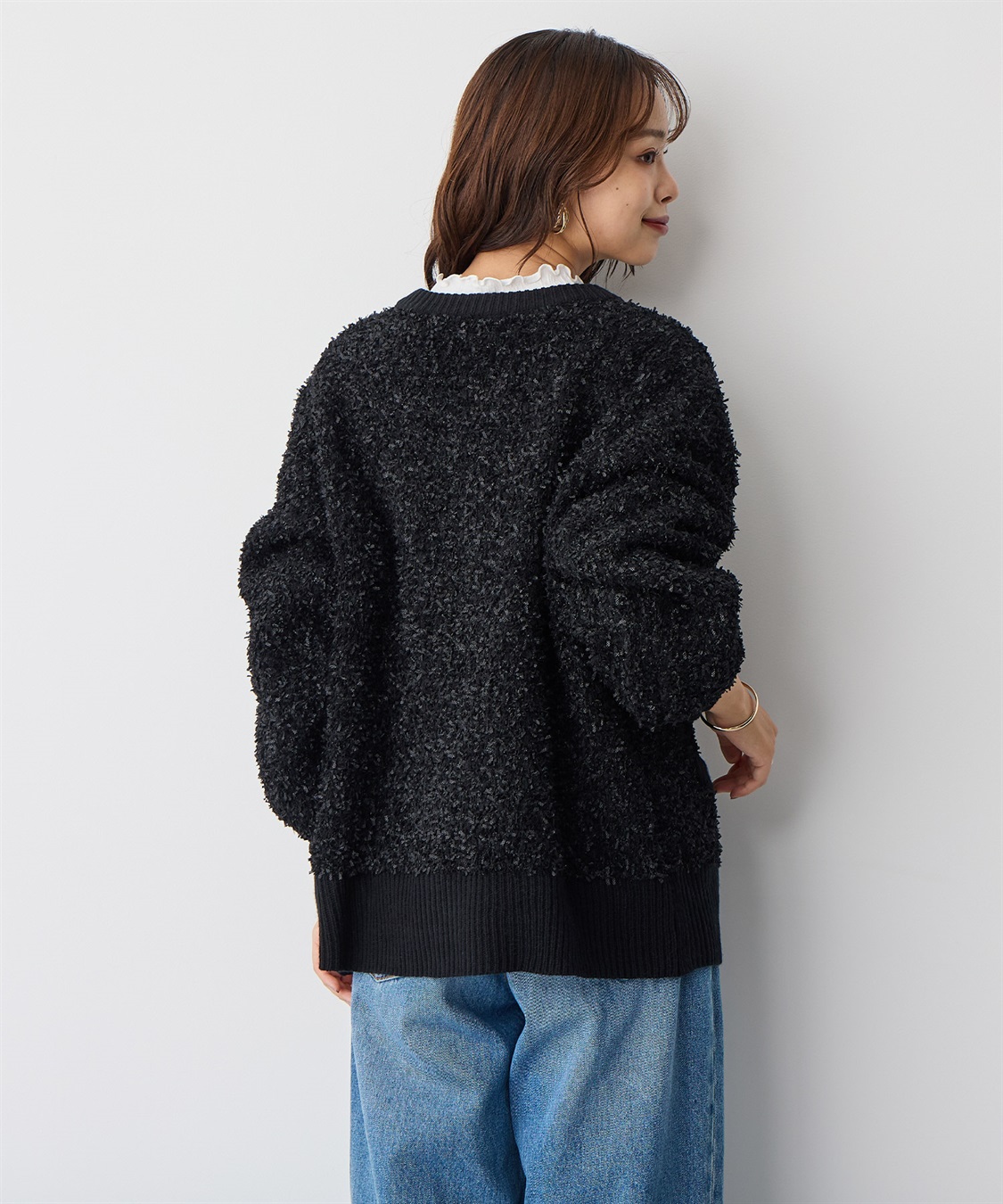 anyfee/プラスサイズ】リボンヤーンニットカーディガン anyfee