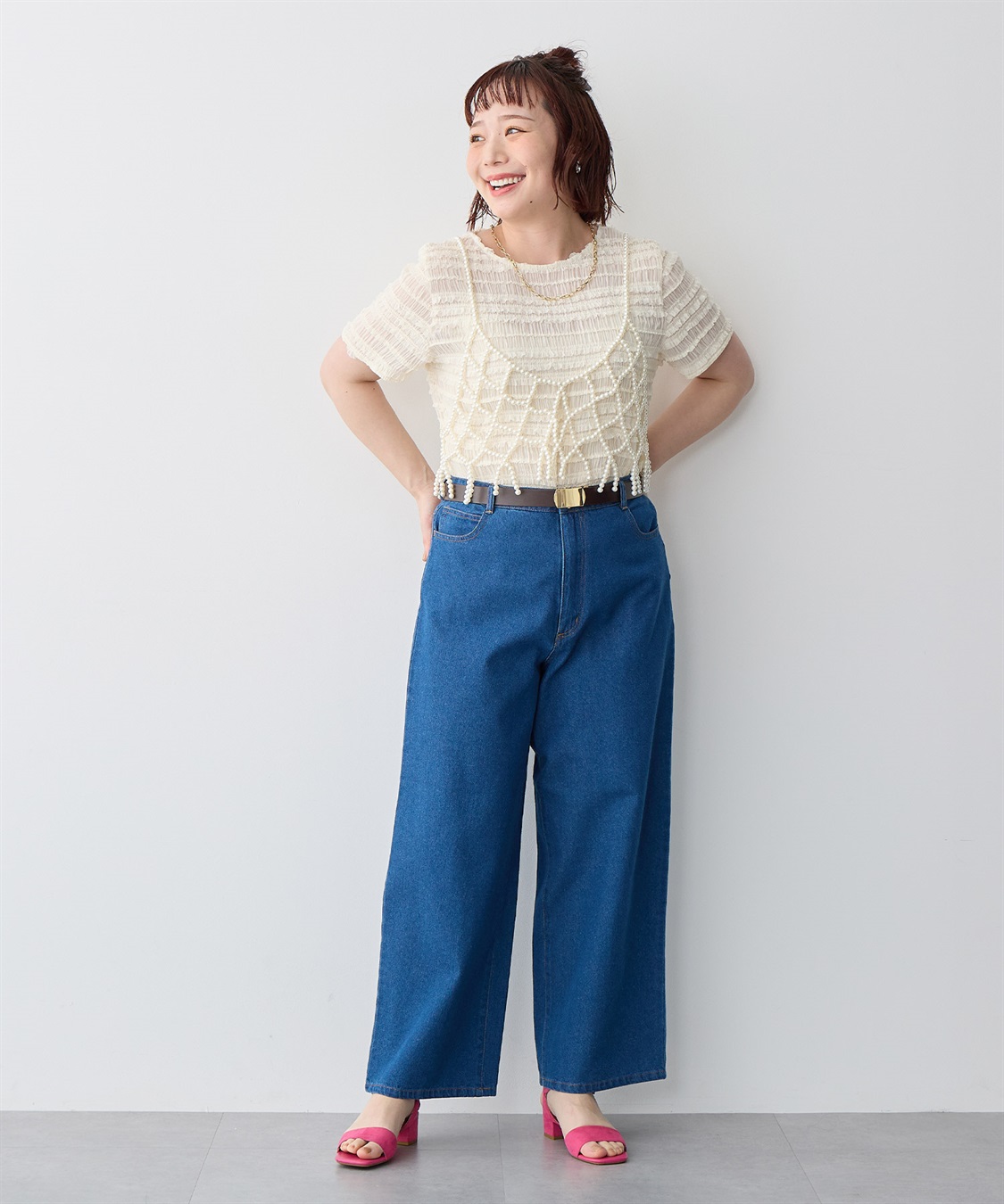 Life Style by cross marche 【anyfee/プラスサイズ】デニムワイドパンツ_sub_2