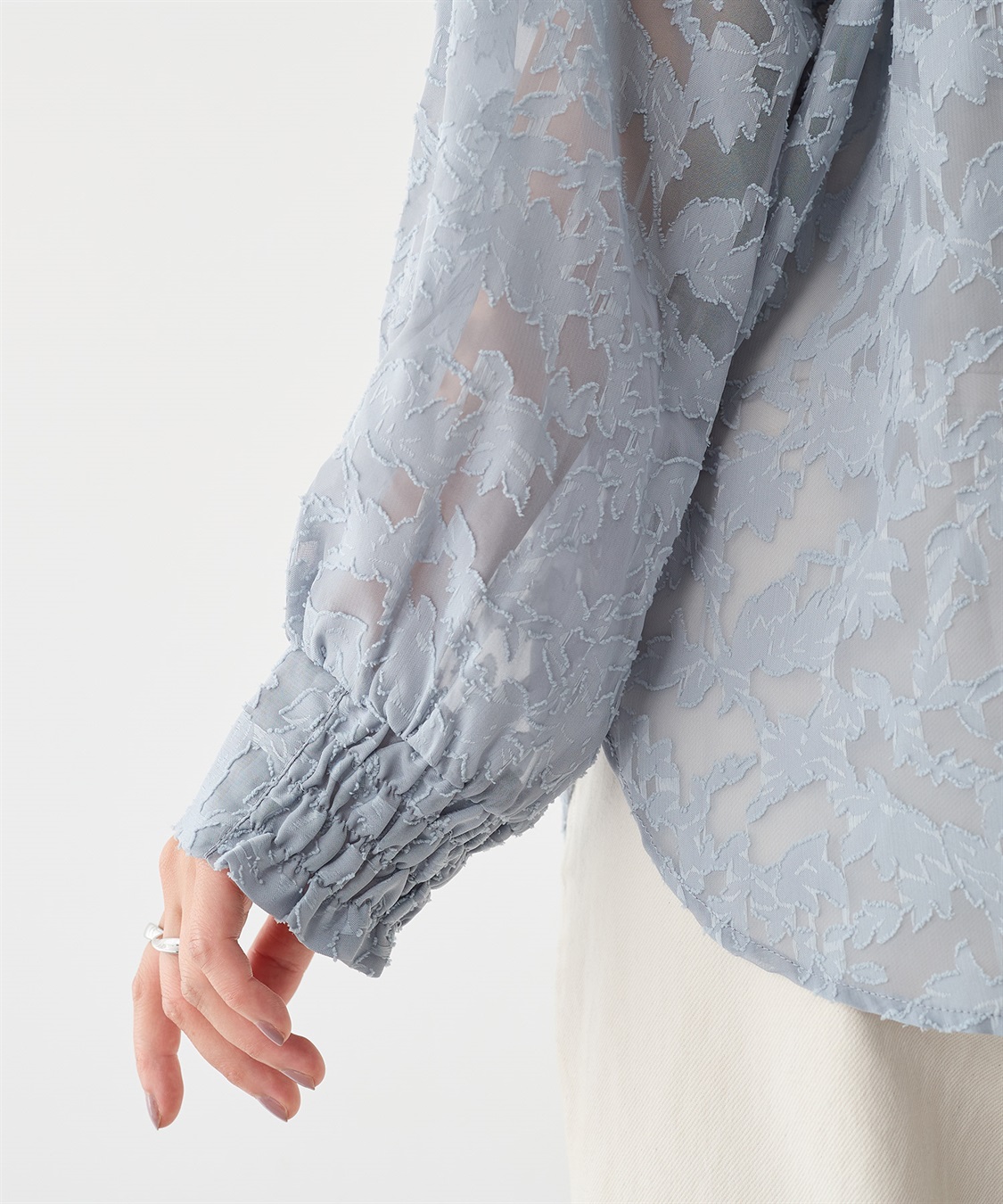 anyfee 【anyfee/プラスサイズ】フラワージャガードバンドカラーシアーブラウス_sub_21