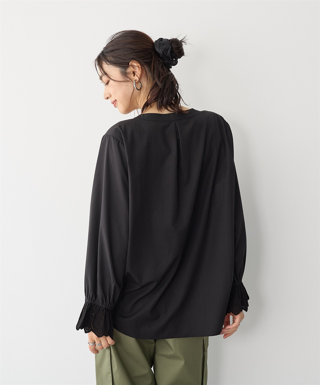 anyfee 【anyfee/プラスサイズ】袖口レースノーカラーブラウス_sub_5