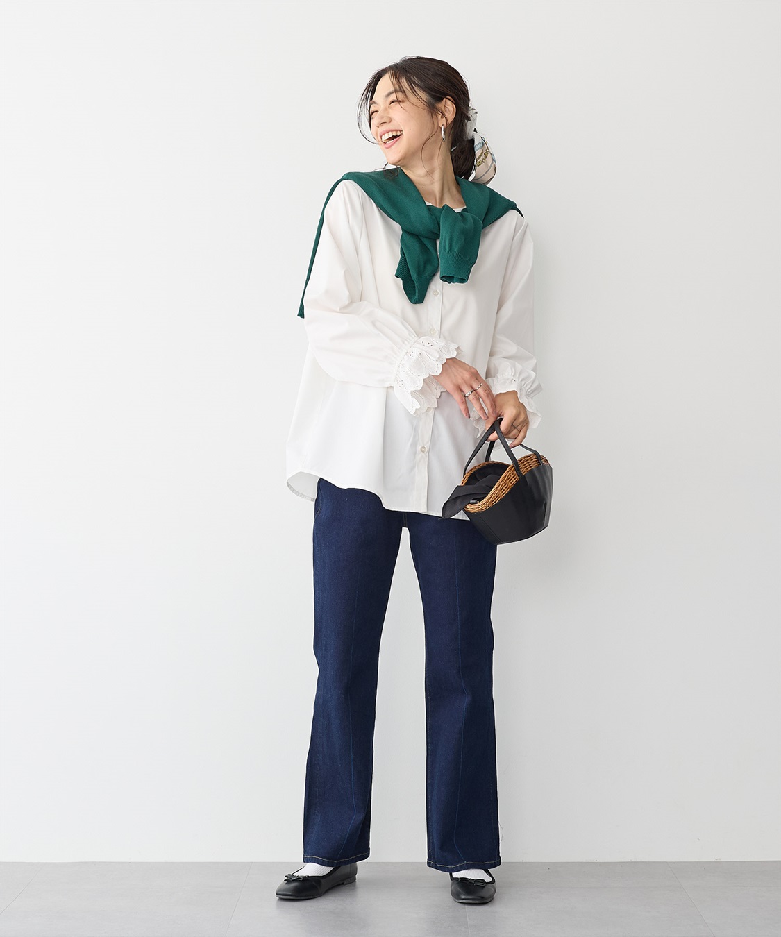 anyfee 【anyfee/プラスサイズ】袖口レースノーカラーブラウス_sub_7