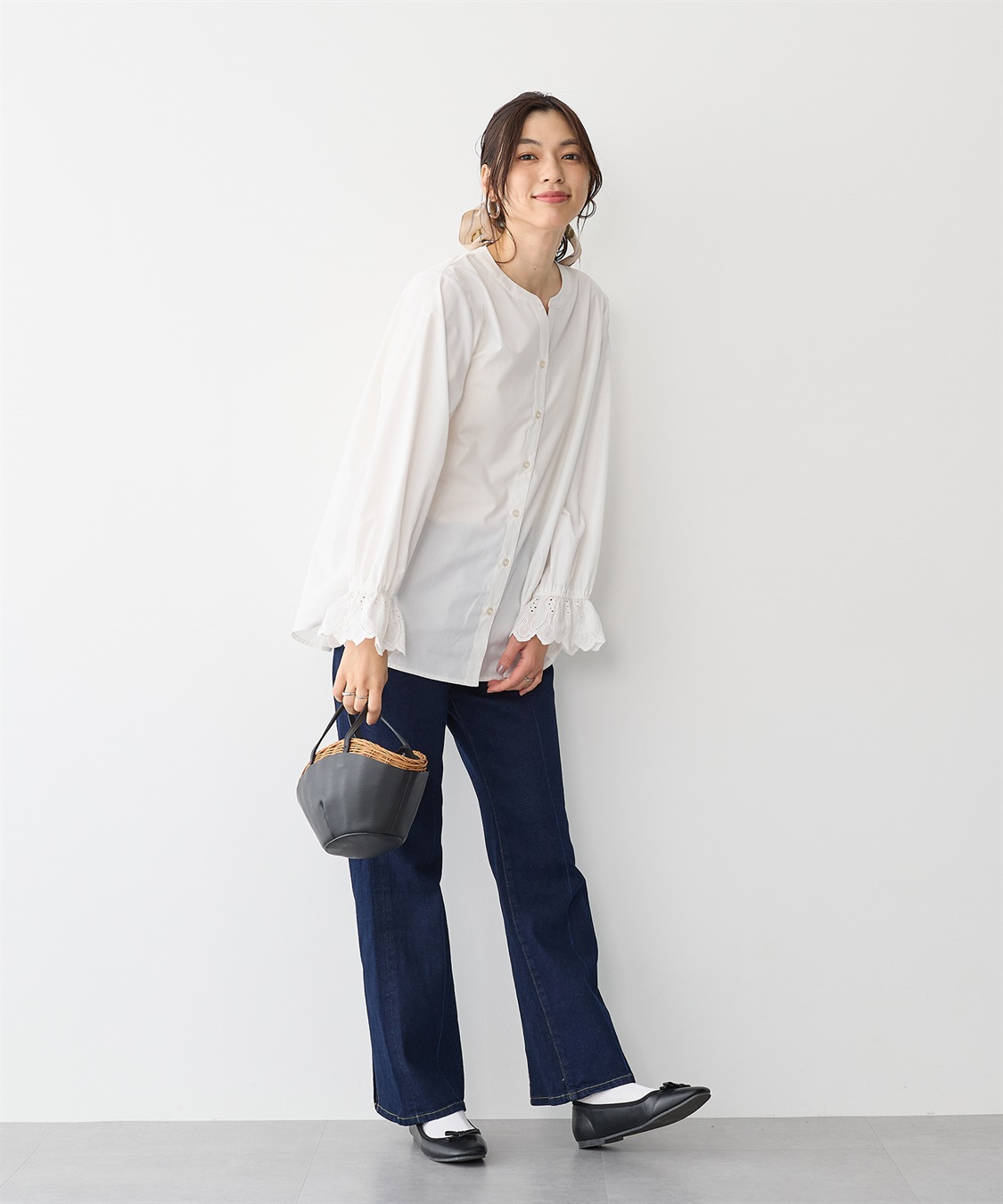 anyfee 【anyfee/プラスサイズ】袖口レースノーカラーブラウス_sub_10