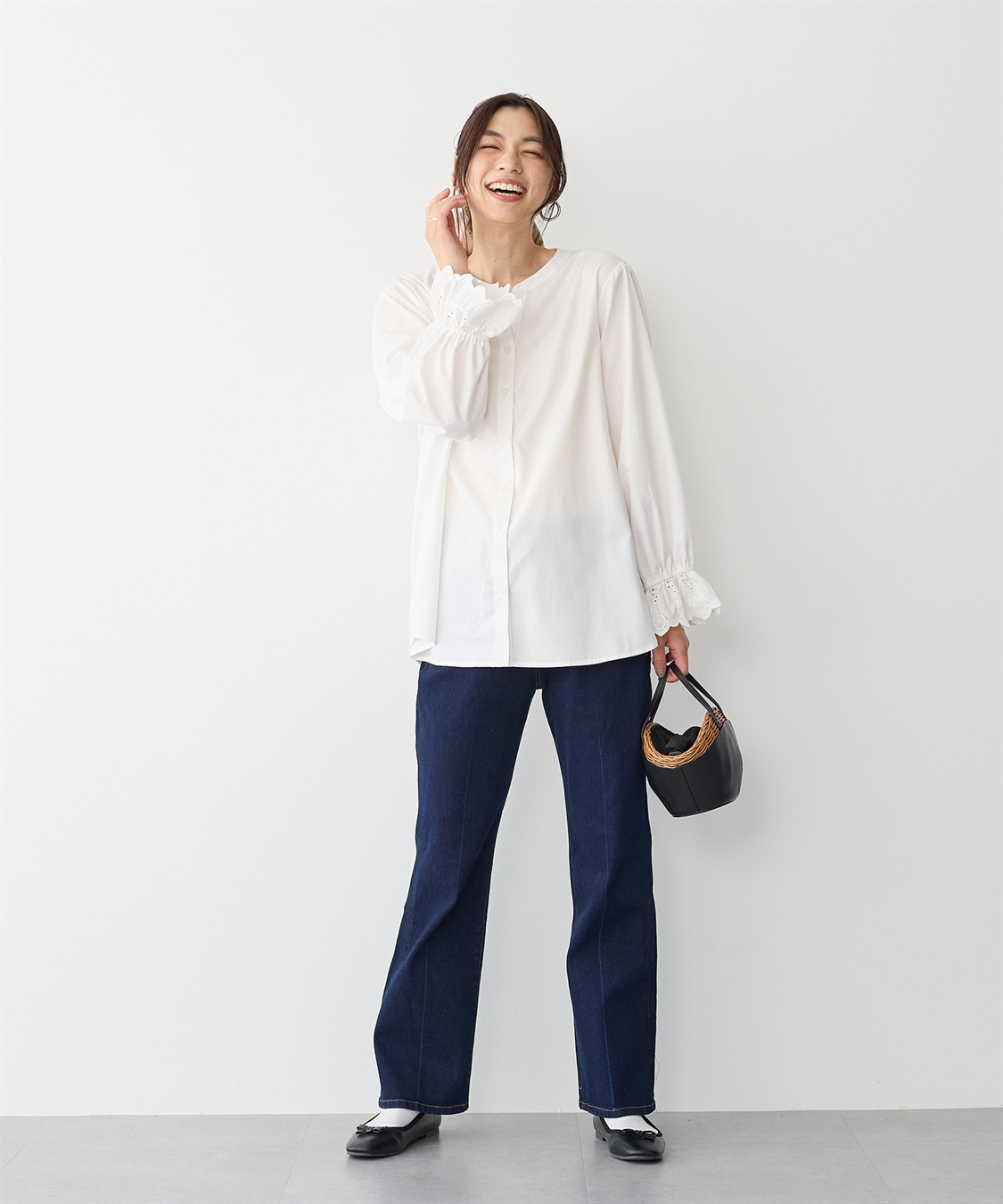 anyfee 【anyfee/プラスサイズ】袖口レースノーカラーブラウス_sub_11
