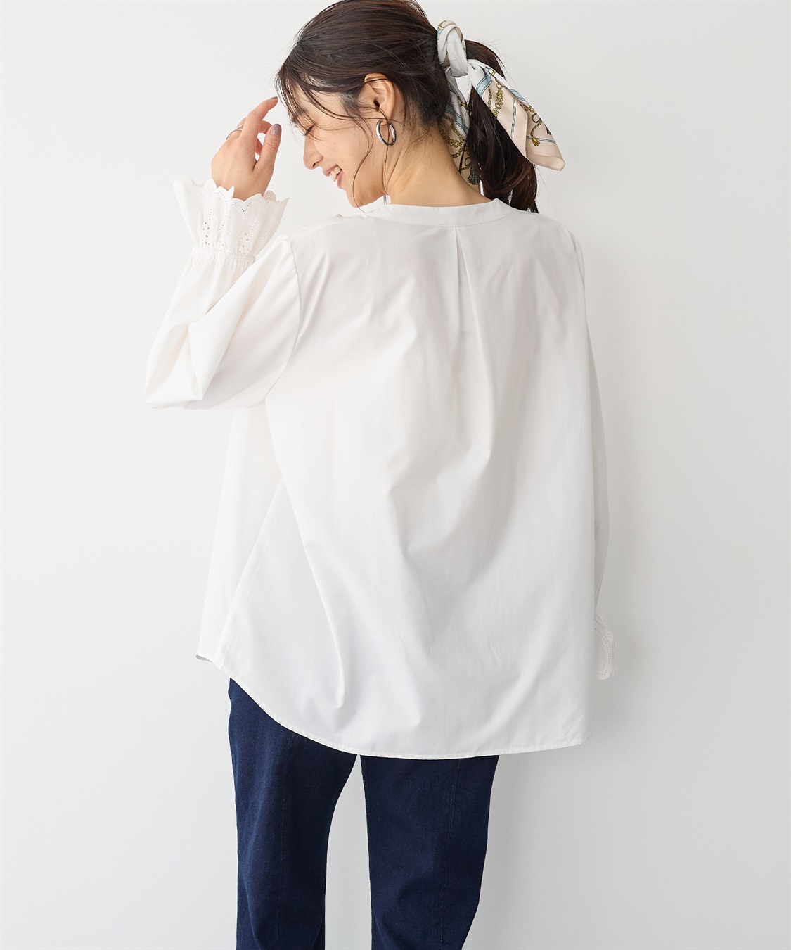 anyfee 【anyfee/プラスサイズ】袖口レースノーカラーブラウス_sub_13