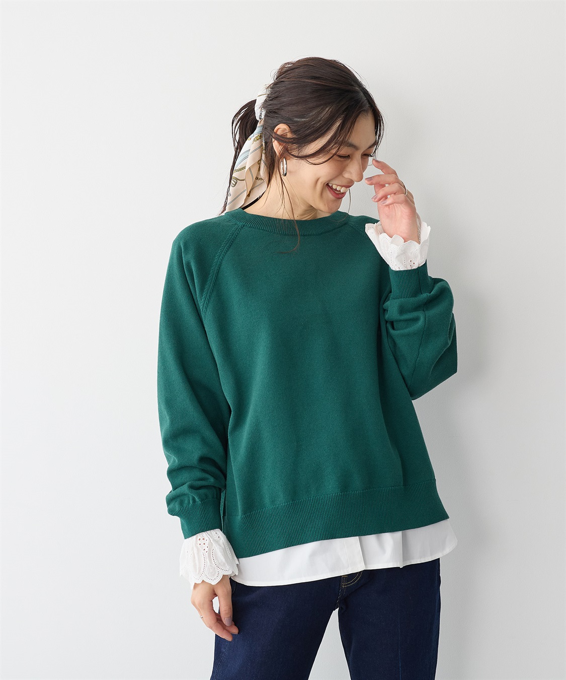 anyfee 【anyfee/プラスサイズ】袖口レースノーカラーブラウス_sub_17