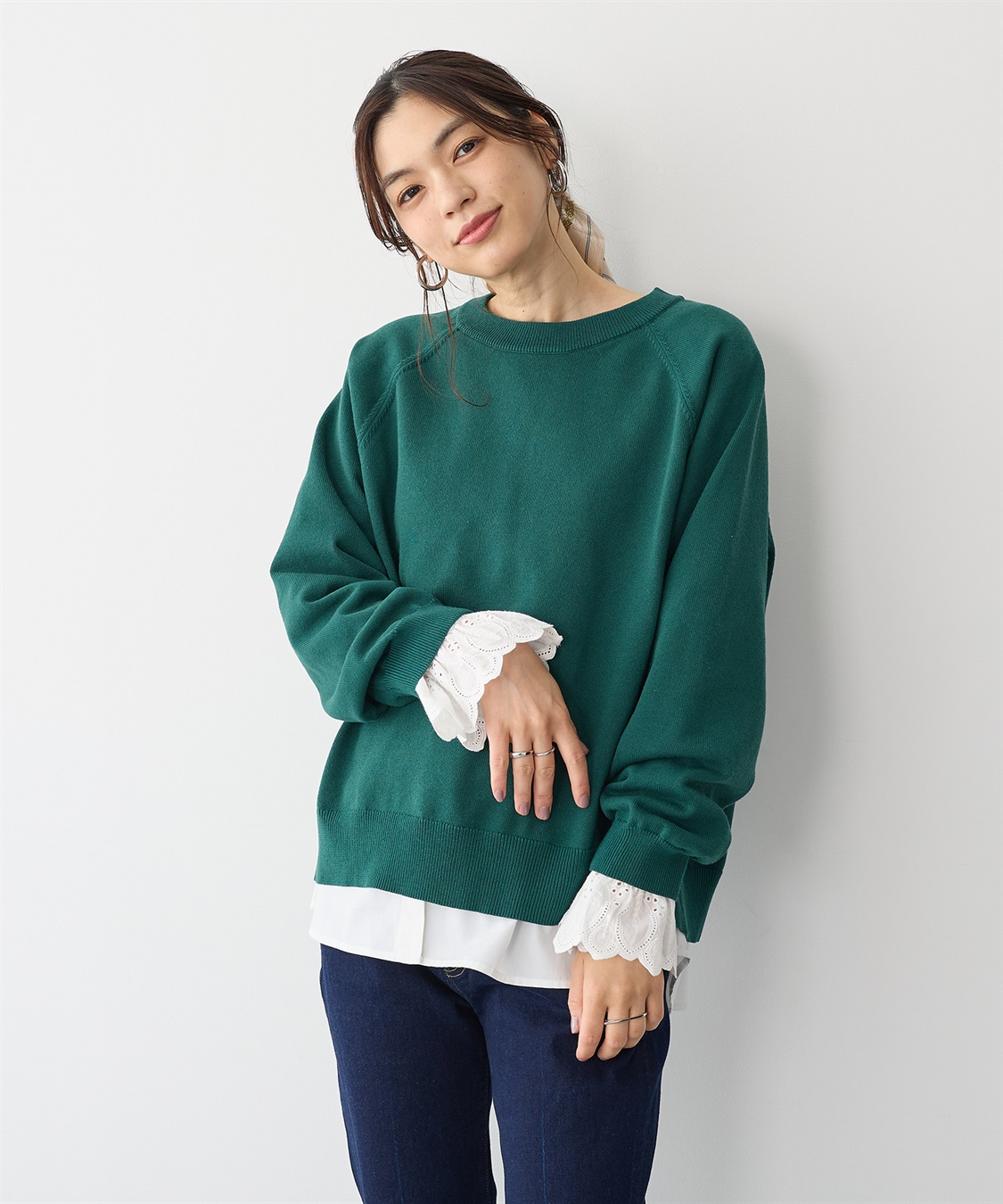 anyfee 【anyfee/プラスサイズ】袖口レースノーカラーブラウス_sub_18