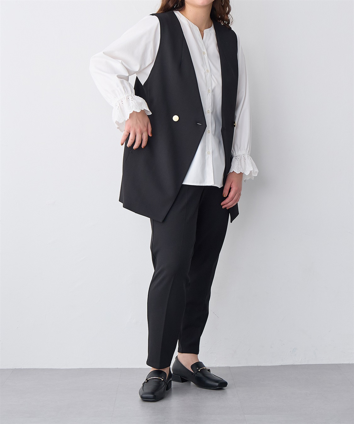 anyfee 【anyfee/プラスサイズ】袖口レースノーカラーブラウス_sub_19