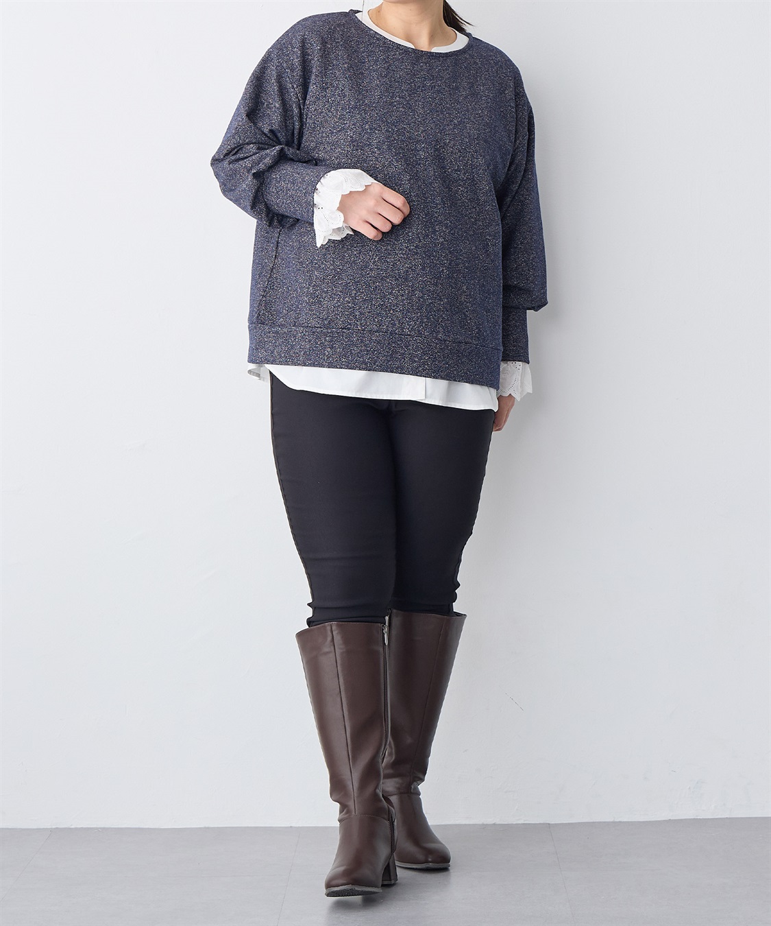 anyfee 【anyfee/プラスサイズ】袖口レースノーカラーブラウス_sub_21