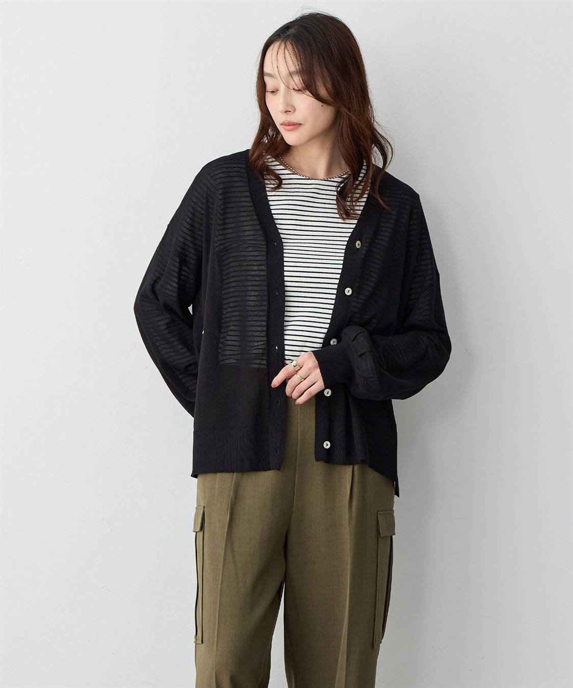 Life Style by cross marche 【anyfee/プラスサイズ】Vネックシアーニットカーディガン《接触冷感》_sub_1