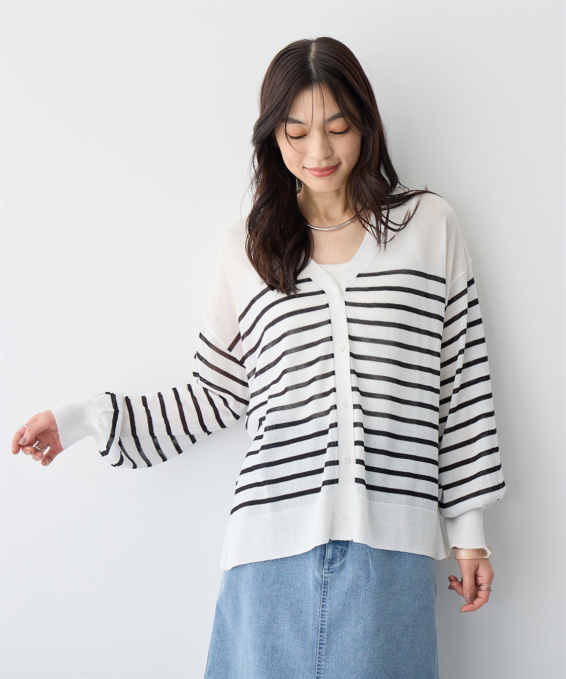 Life Style by cross marche 【anyfee/プラスサイズ】Vネックシアーニットカーディガン《接触冷感》_sub_2