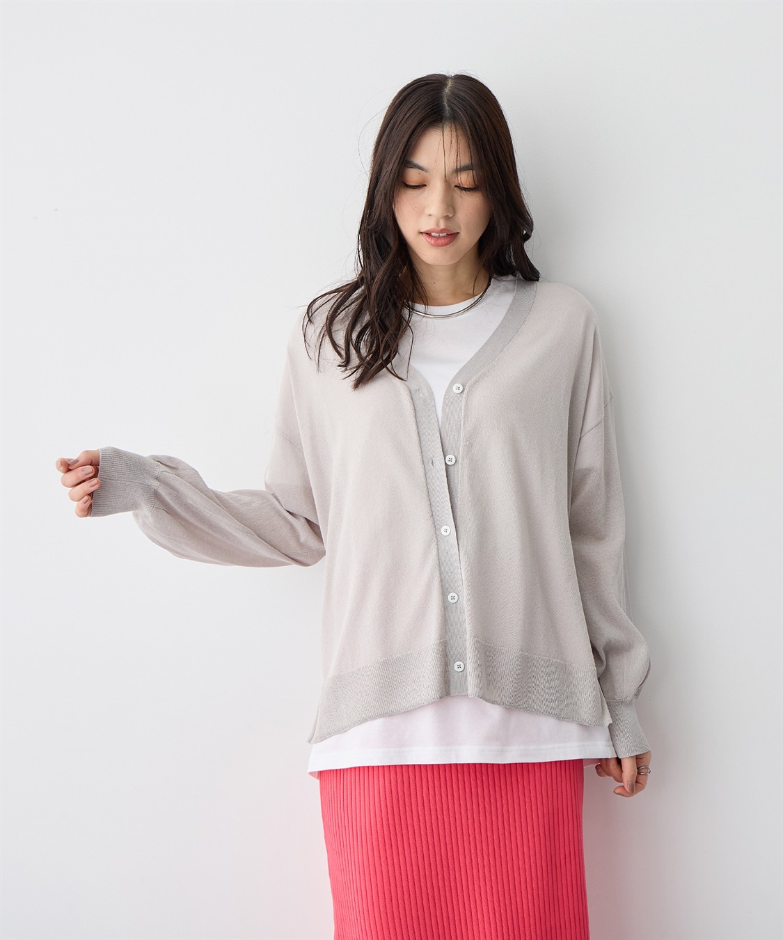 Life Style by cross marche 【anyfee/プラスサイズ】Vネックシアーニットカーディガン《接触冷感》_sub_3