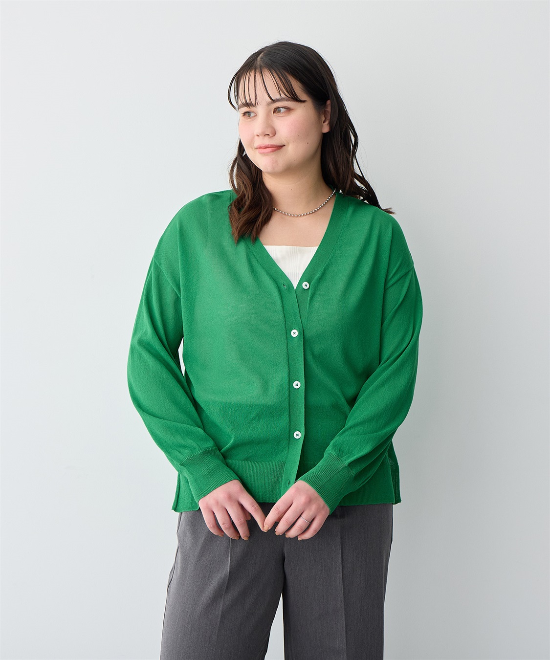 Life Style by cross marche 【anyfee/プラスサイズ】Vネックシアーニットカーディガン《接触冷感》_sub_4