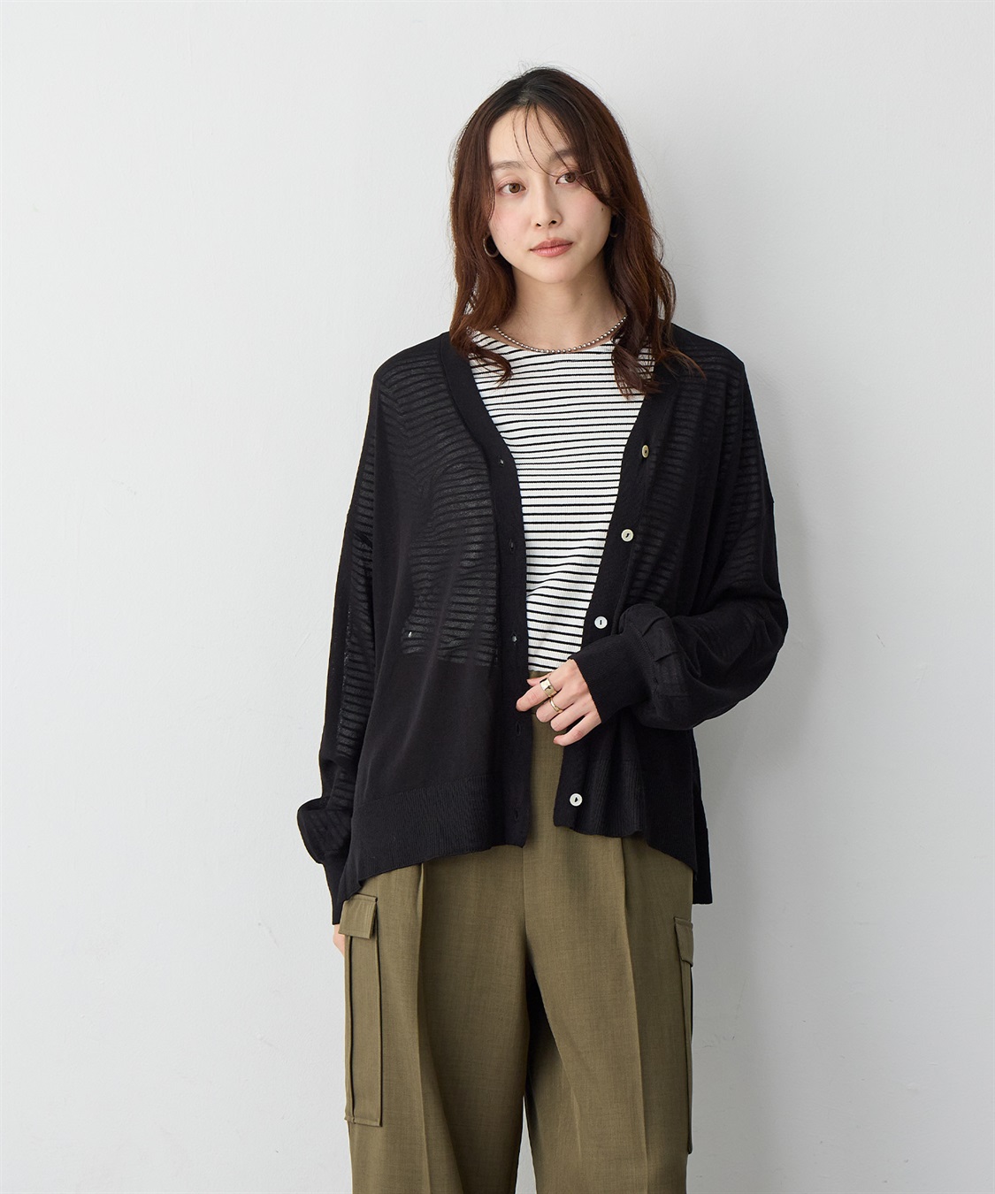 Life Style by cross marche 【anyfee/プラスサイズ】Vネックシアーニットカーディガン《接触冷感》_sub_5