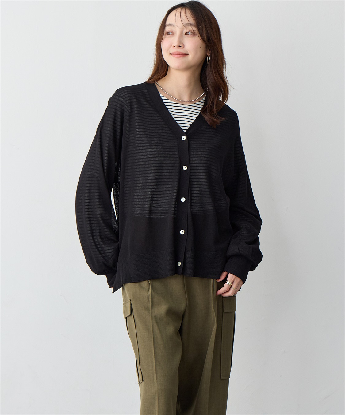 Life Style by cross marche 【anyfee/プラスサイズ】Vネックシアーニットカーディガン《接触冷感》_sub_6