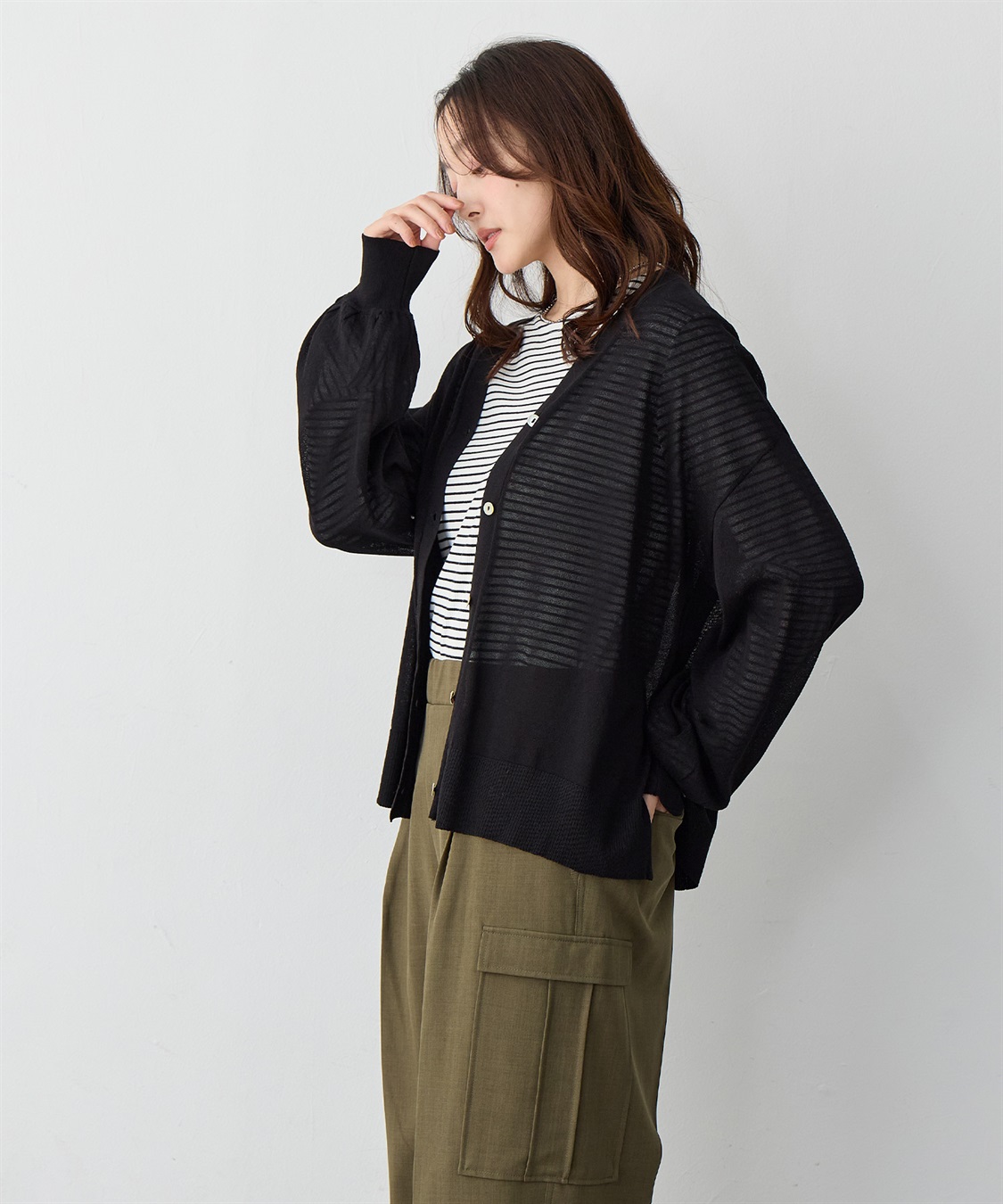 Life Style by cross marche 【anyfee/プラスサイズ】Vネックシアーニットカーディガン《接触冷感》_sub_7