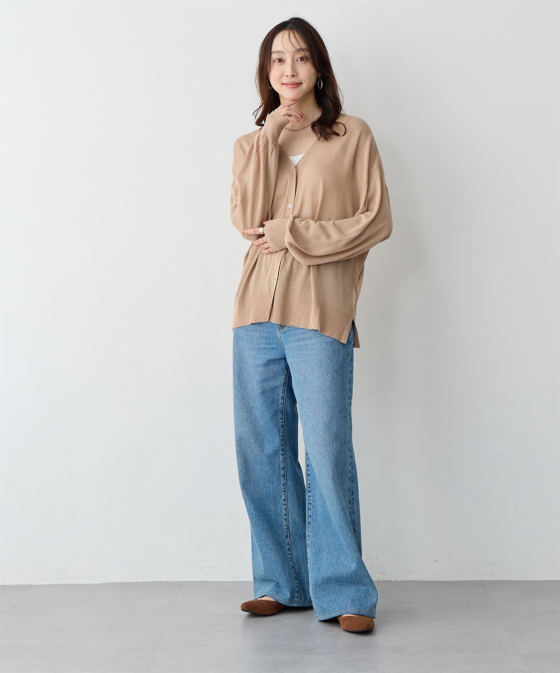 Life Style by cross marche 【anyfee/プラスサイズ】Vネックシアーニットカーディガン《接触冷感》_sub_10