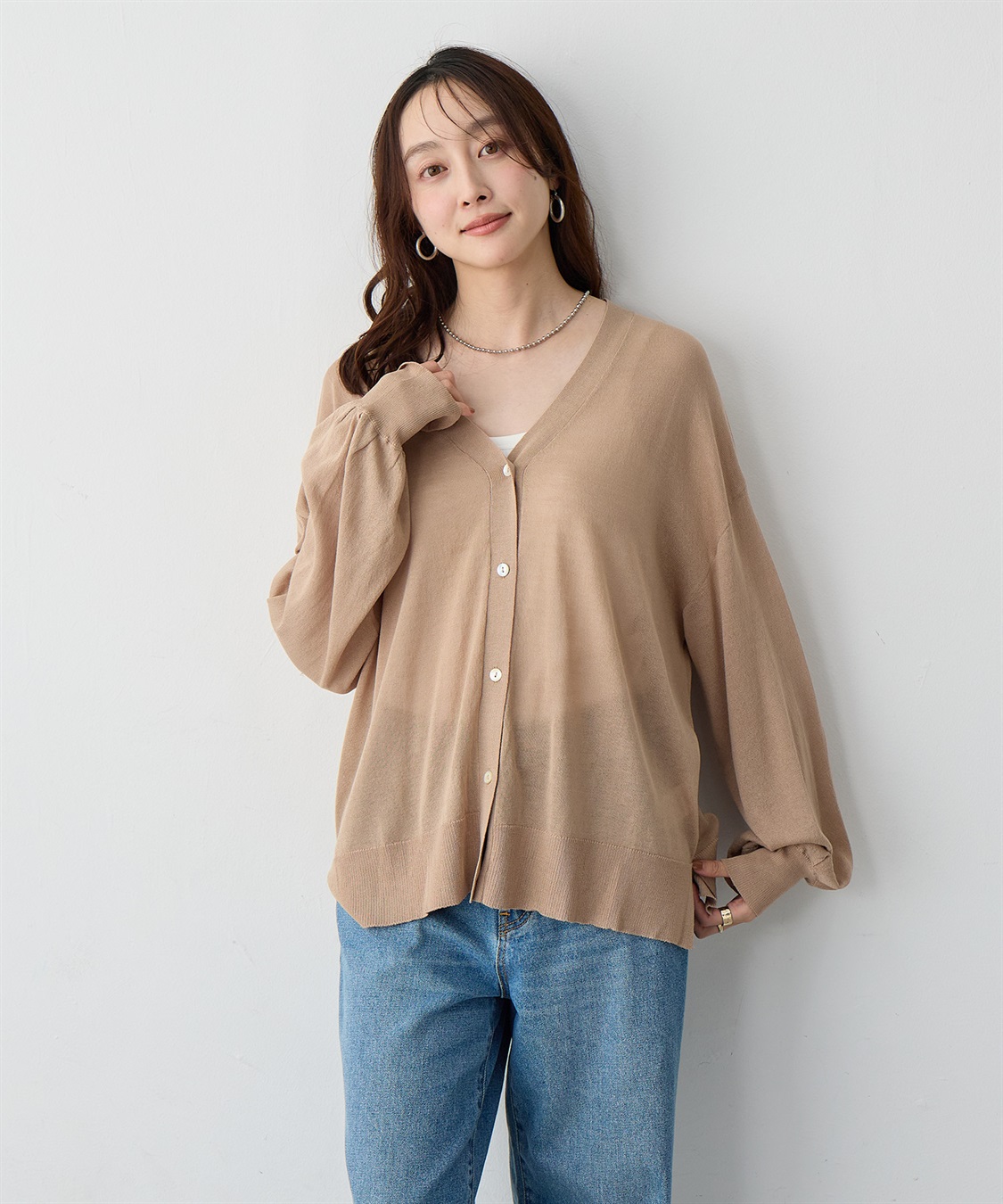 Life Style by cross marche 【anyfee/プラスサイズ】Vネックシアーニットカーディガン《接触冷感》_sub_12