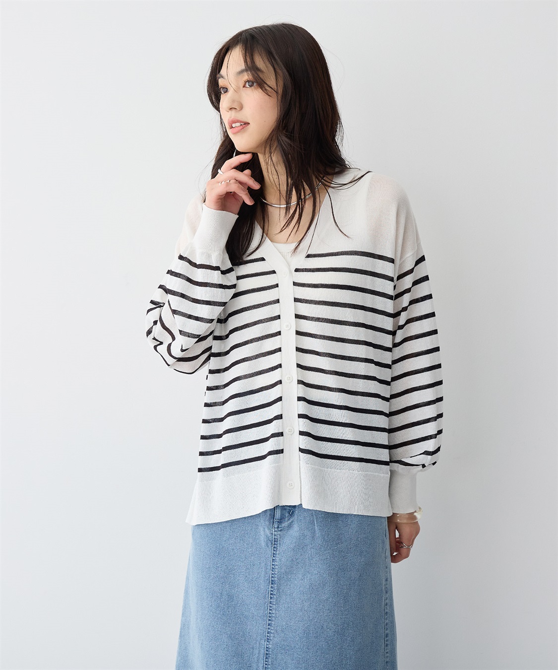 Life Style by cross marche 【anyfee/プラスサイズ】Vネックシアーニットカーディガン《接触冷感》_sub_13