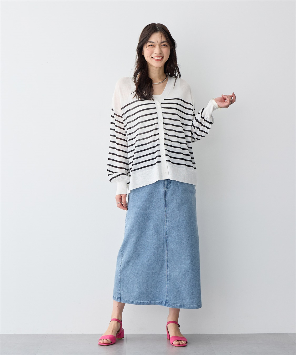 Life Style by cross marche 【anyfee/プラスサイズ】Vネックシアーニットカーディガン《接触冷感》_sub_14