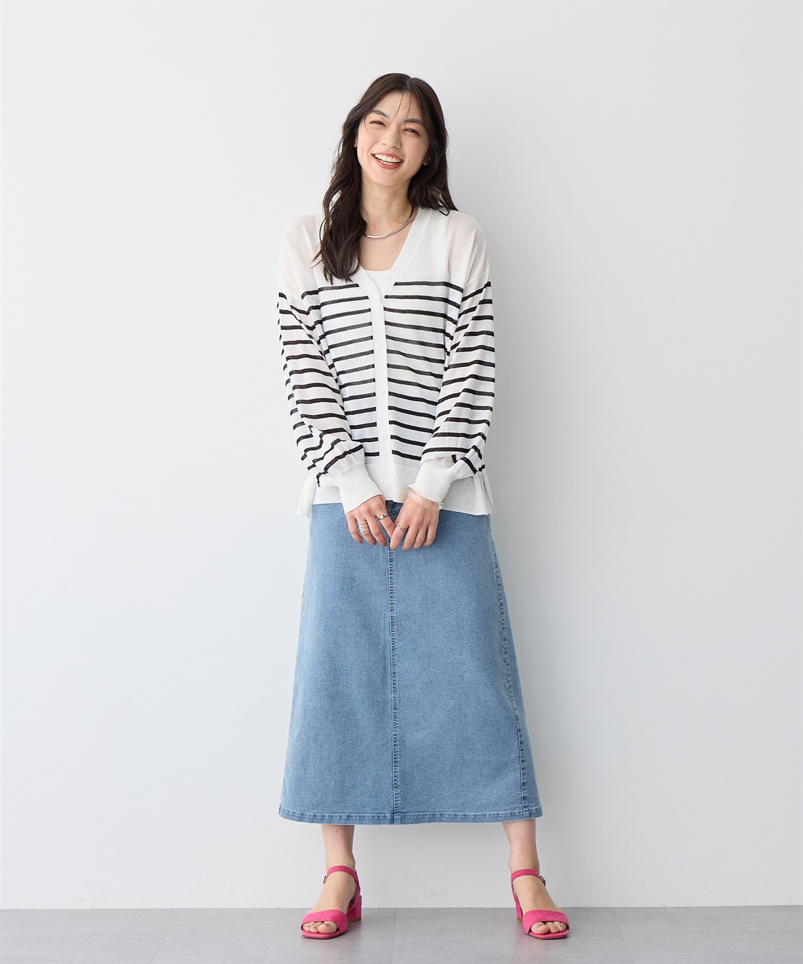 Life Style by cross marche 【anyfee/プラスサイズ】Vネックシアーニットカーディガン《接触冷感》_sub_15