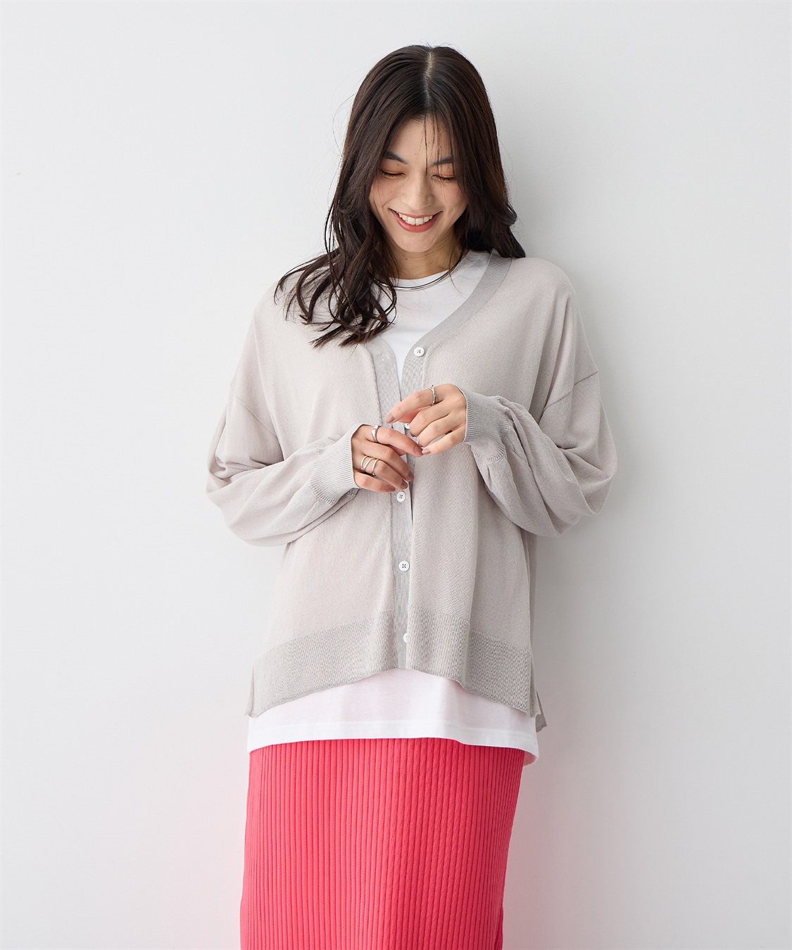 Life Style by cross marche 【anyfee/プラスサイズ】Vネックシアーニットカーディガン《接触冷感》_sub_16