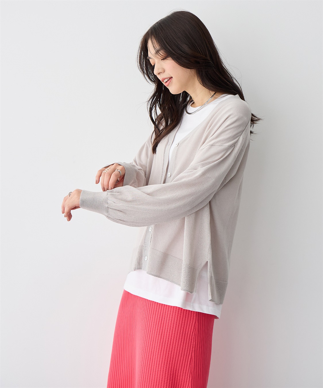 Life Style by cross marche 【anyfee/プラスサイズ】Vネックシアーニットカーディガン《接触冷感》_sub_17