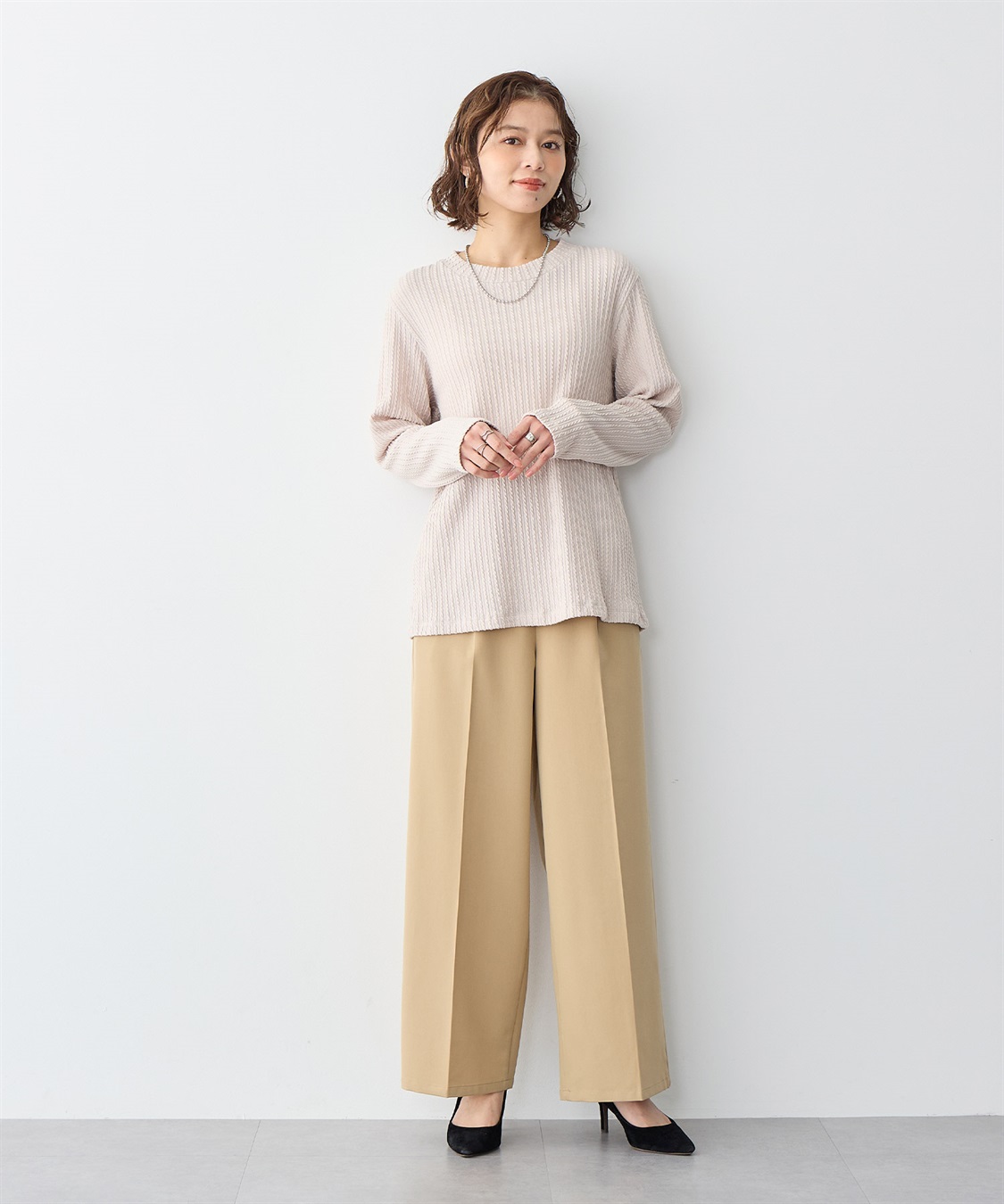 anyfee 【anyfee/プラスサイズ】ツイルタックワイドパンツ《接触冷感/ストレッチ》_sub_2