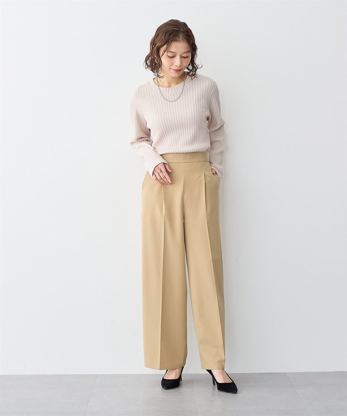 anyfee 【anyfee/プラスサイズ】ツイルタックワイドパンツ《接触冷感/ストレッチ》_sub_4