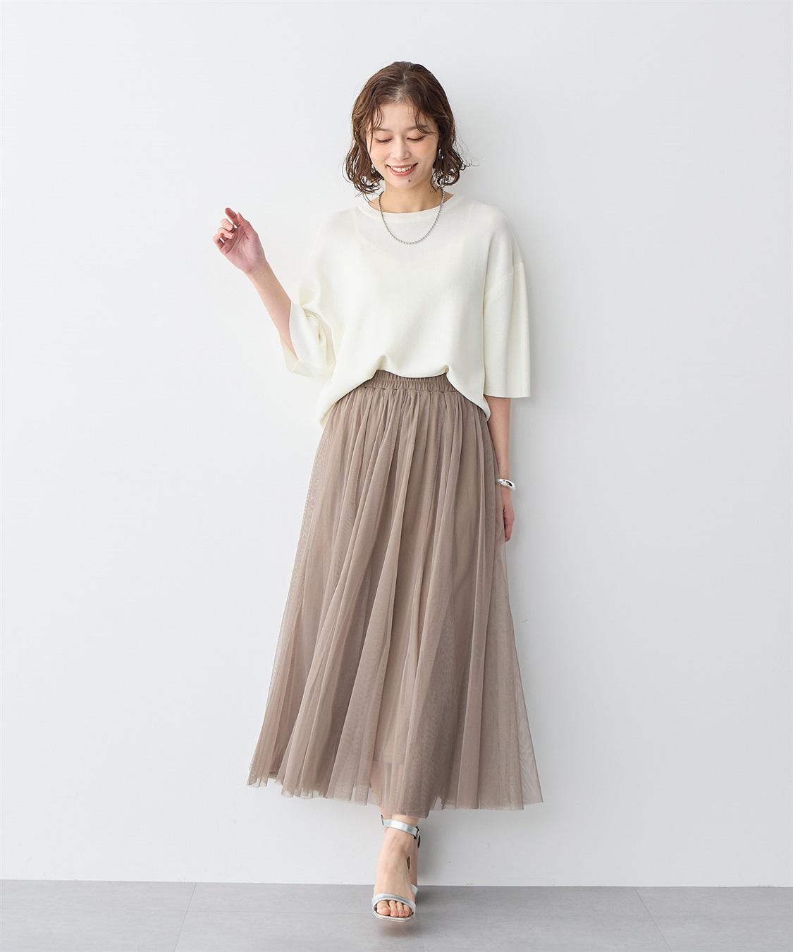 anyfee 【anyfee/プラスサイズ】ドライタッチ半袖ニット《接触冷感/洗濯可能》_sub_1