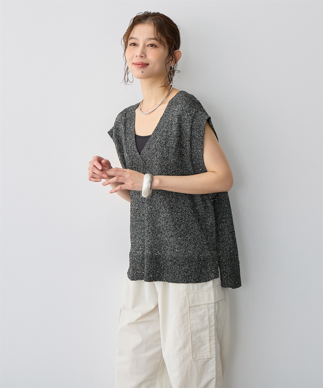 anyfee 【anyfee/プラスサイズ】スパンコールニットベスト_sub_1