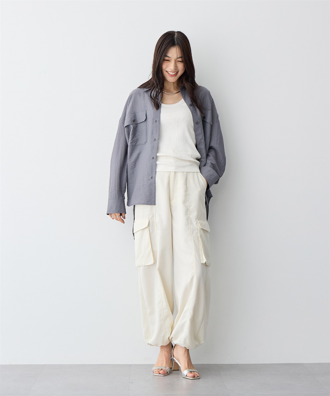 anyfee 【anyfee/プラスサイズ】リネン調ダブルポケットシャツ《接触冷感》■リネンライクシリーズ■_sub_1