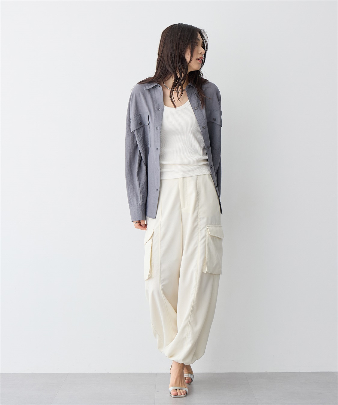 anyfee 【anyfee/プラスサイズ】リネン調ダブルポケットシャツ《接触冷感》■リネンライクシリーズ■_sub_2