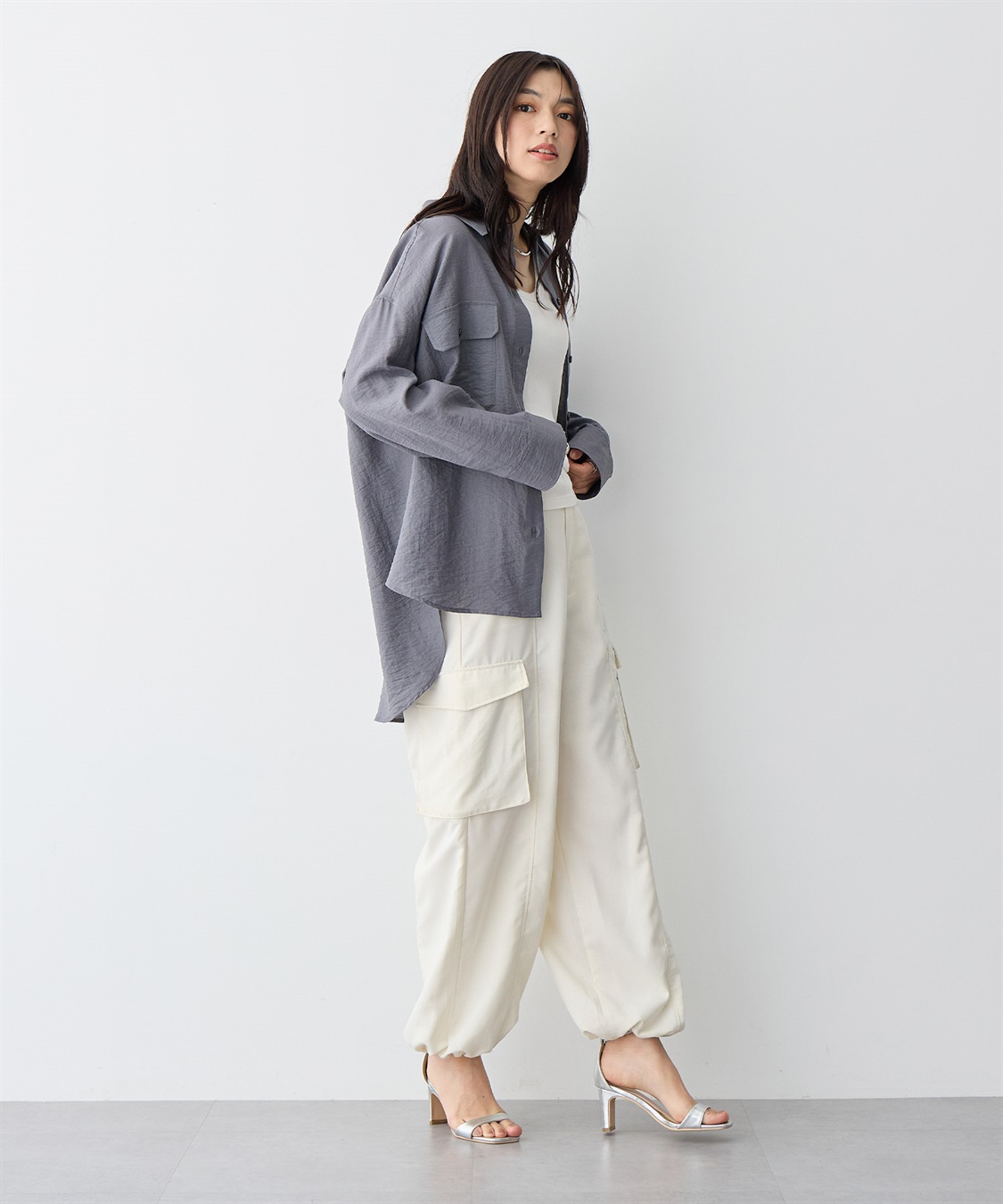 anyfee 【anyfee/プラスサイズ】リネン調ダブルポケットシャツ《接触冷感》■リネンライクシリーズ■_sub_3