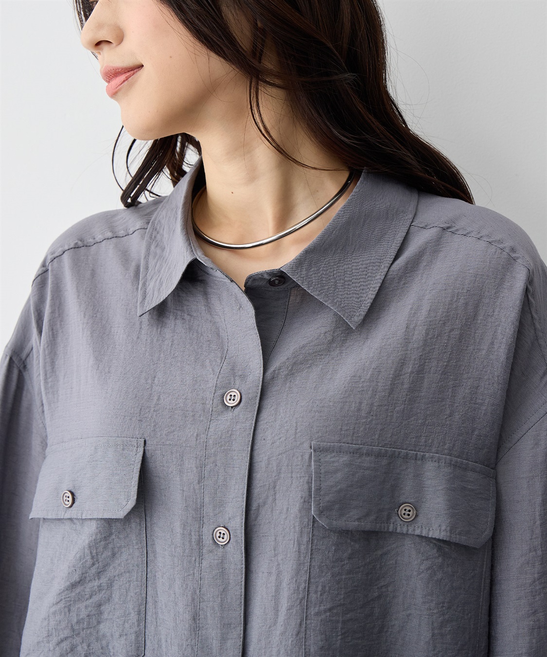 anyfee 【anyfee/プラスサイズ】リネン調ダブルポケットシャツ《接触冷感》■リネンライクシリーズ■_sub_11