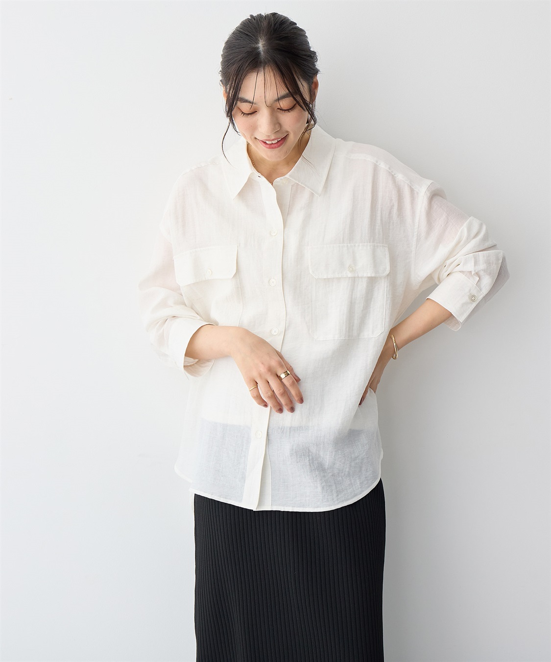 anyfee 【anyfee/プラスサイズ】リネン調ダブルポケットシャツ《接触冷感》■リネンライクシリーズ■_sub_16
