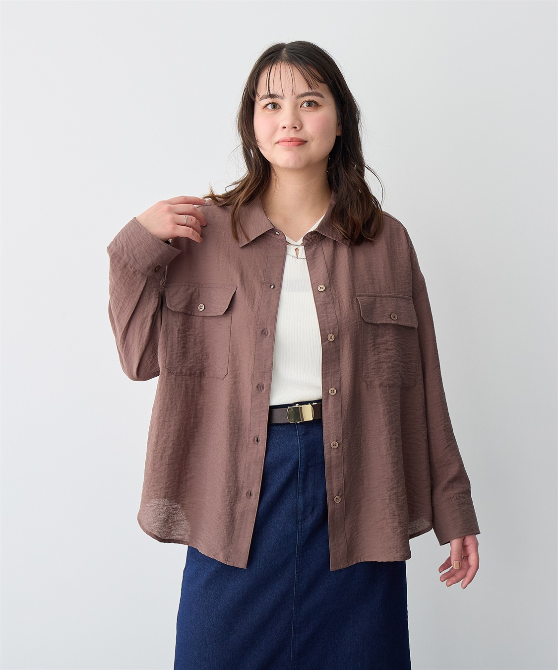 anyfee 【anyfee/プラスサイズ】リネン調ダブルポケットシャツ《接触冷感》■リネンライクシリーズ■_sub_19