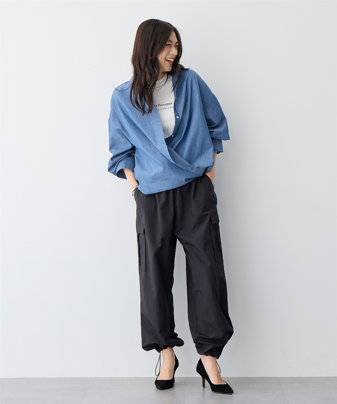 Life Style by cross marche 【anyfee/プラスサイズ】ダンガリーカシュクールシャツ_sub_2