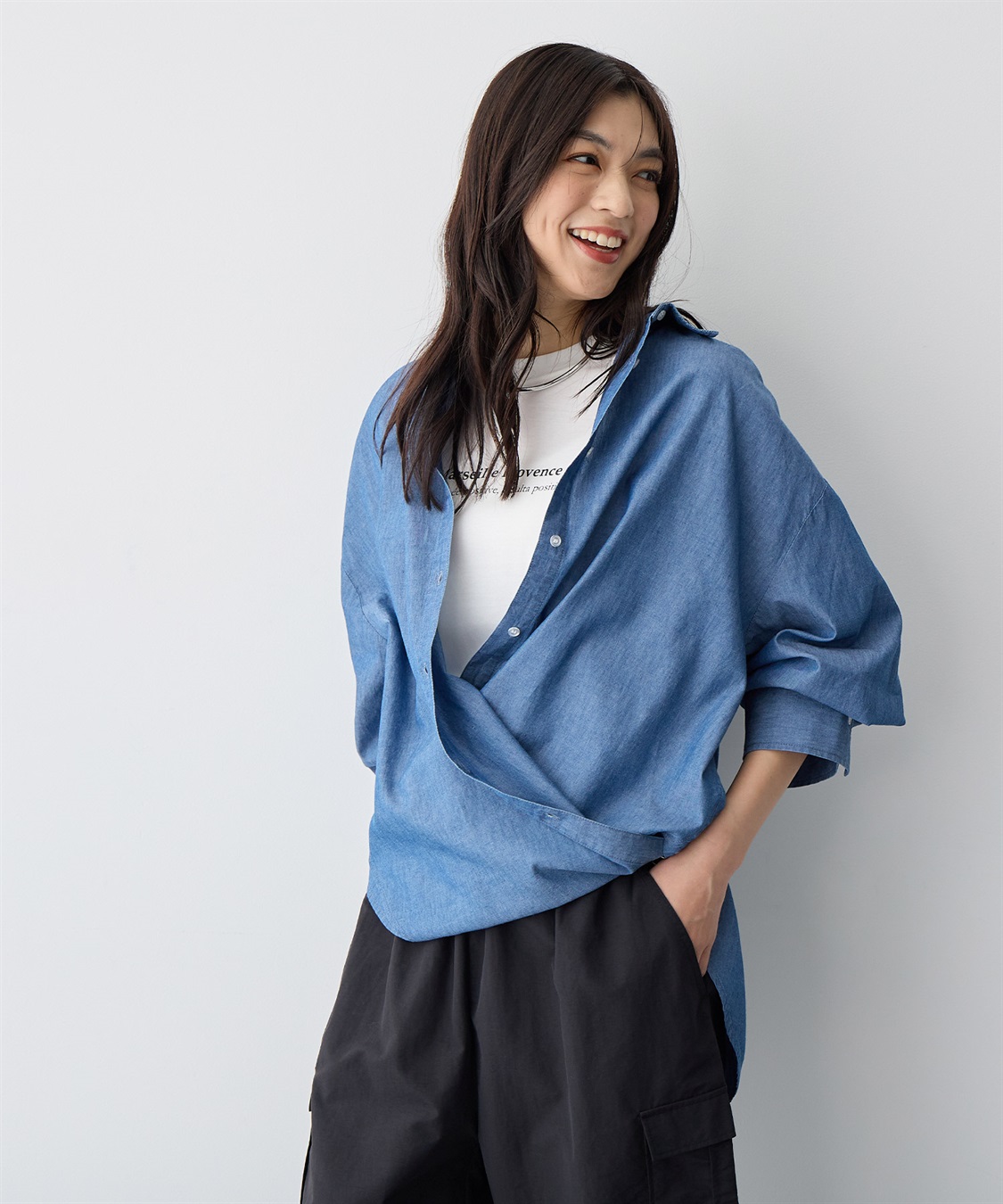 Life Style by cross marche 【anyfee/プラスサイズ】ダンガリーカシュクールシャツ_sub_7