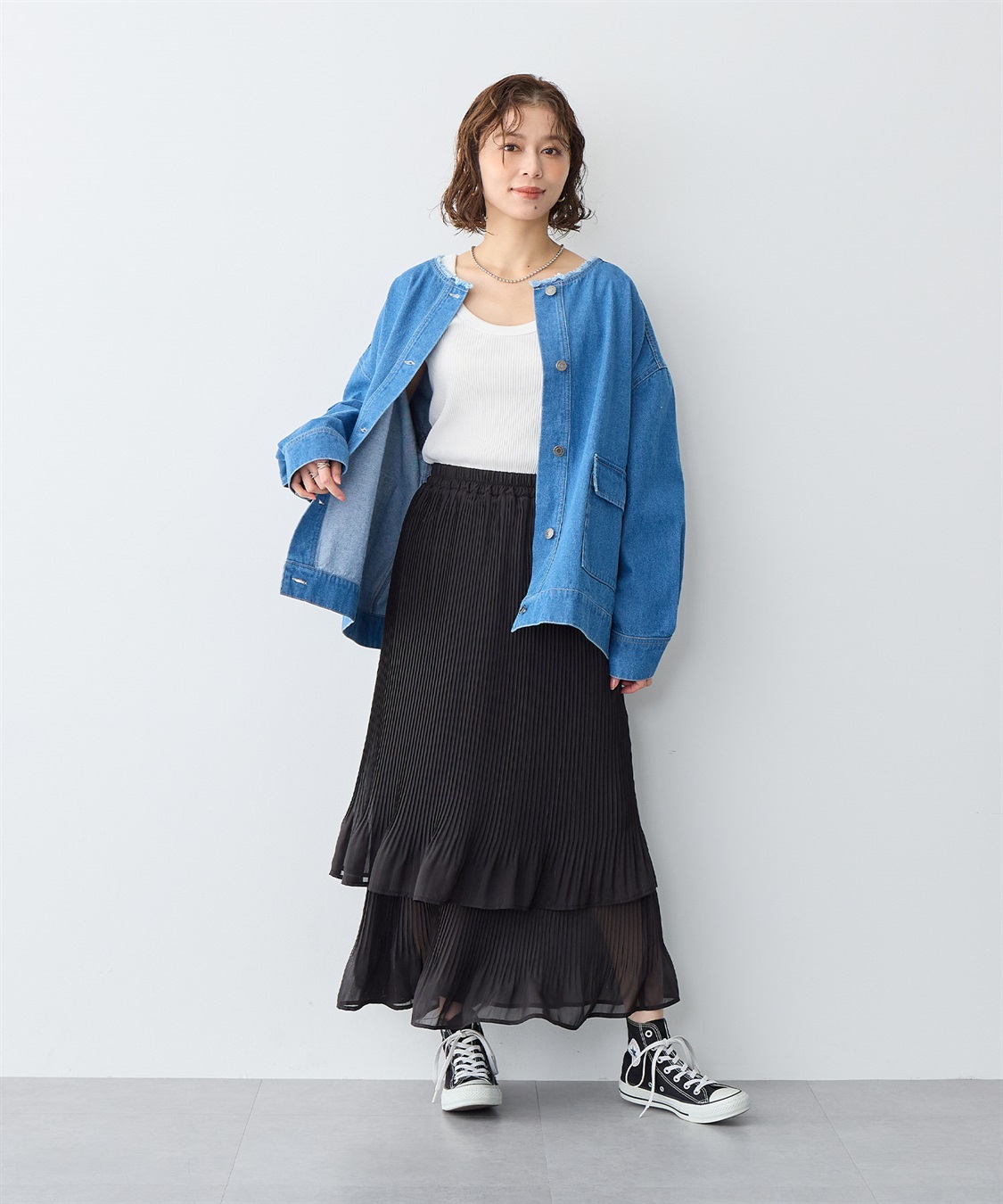 GLOWNY ティアードスカート jennie着用　水色 ロングスカート レディース スカート ティアードスカート