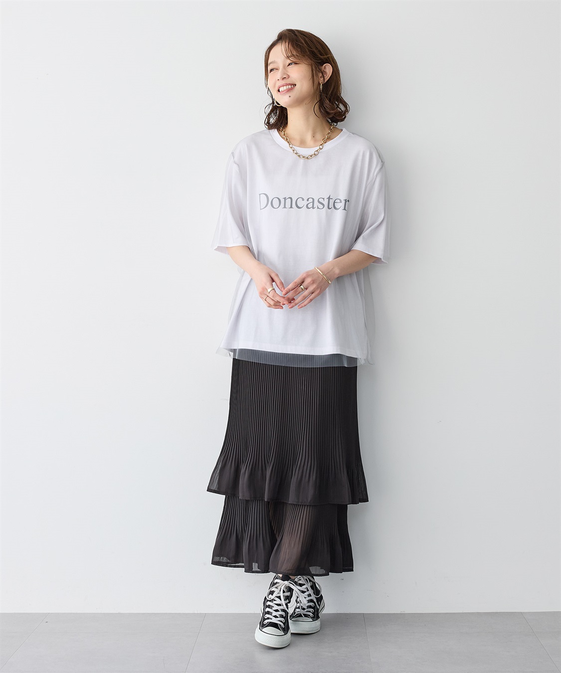 anyfee/プラスサイズ】シフォンティアードスカート anyfee