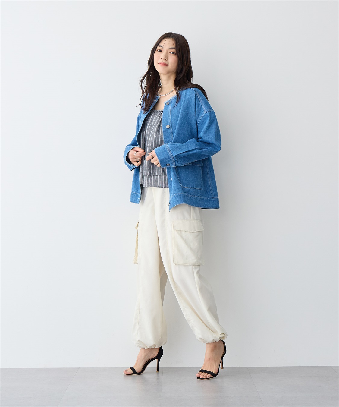anyfee 【anyfee/プラスサイズ】ノーカラーデニムジャケット_sub_6