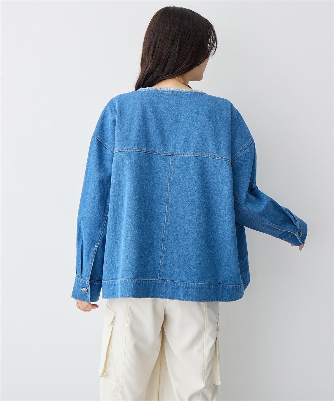 anyfee 【anyfee/プラスサイズ】ノーカラーデニムジャケット_sub_10
