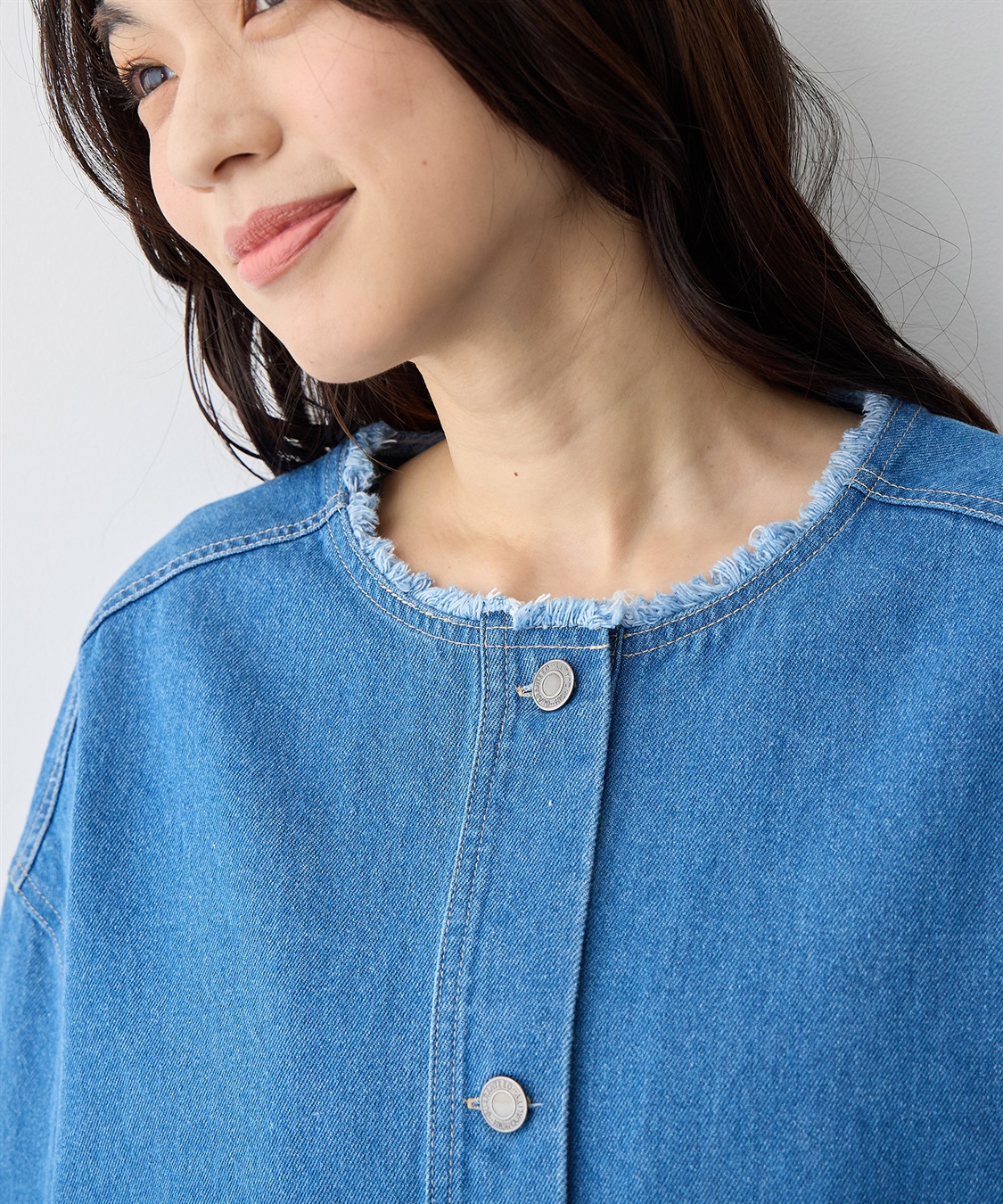 anyfee 【anyfee/プラスサイズ】ノーカラーデニムジャケット_sub_11