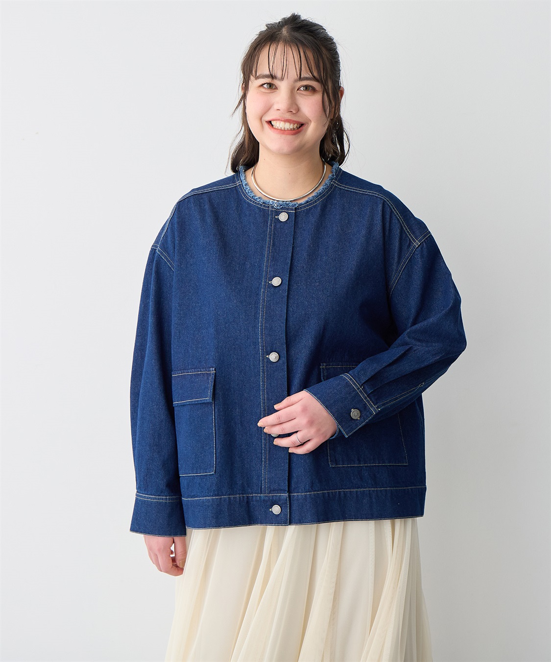 anyfee 【anyfee/プラスサイズ】ノーカラーデニムジャケット_sub_15