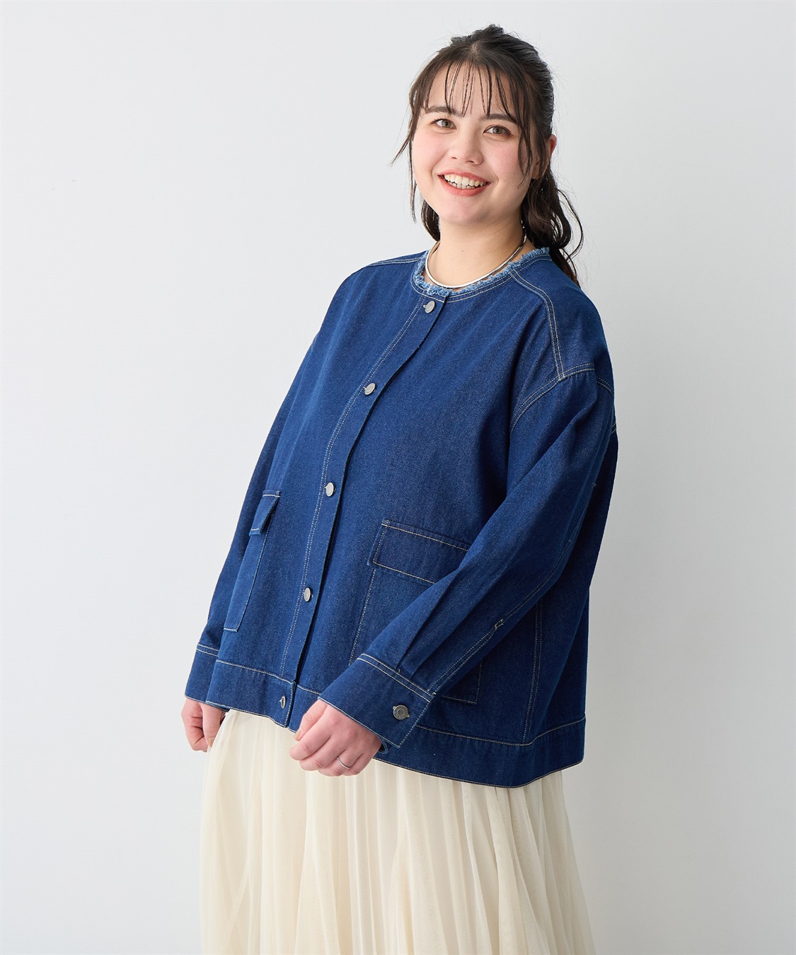 anyfee 【anyfee/プラスサイズ】ノーカラーデニムジャケット_sub_16