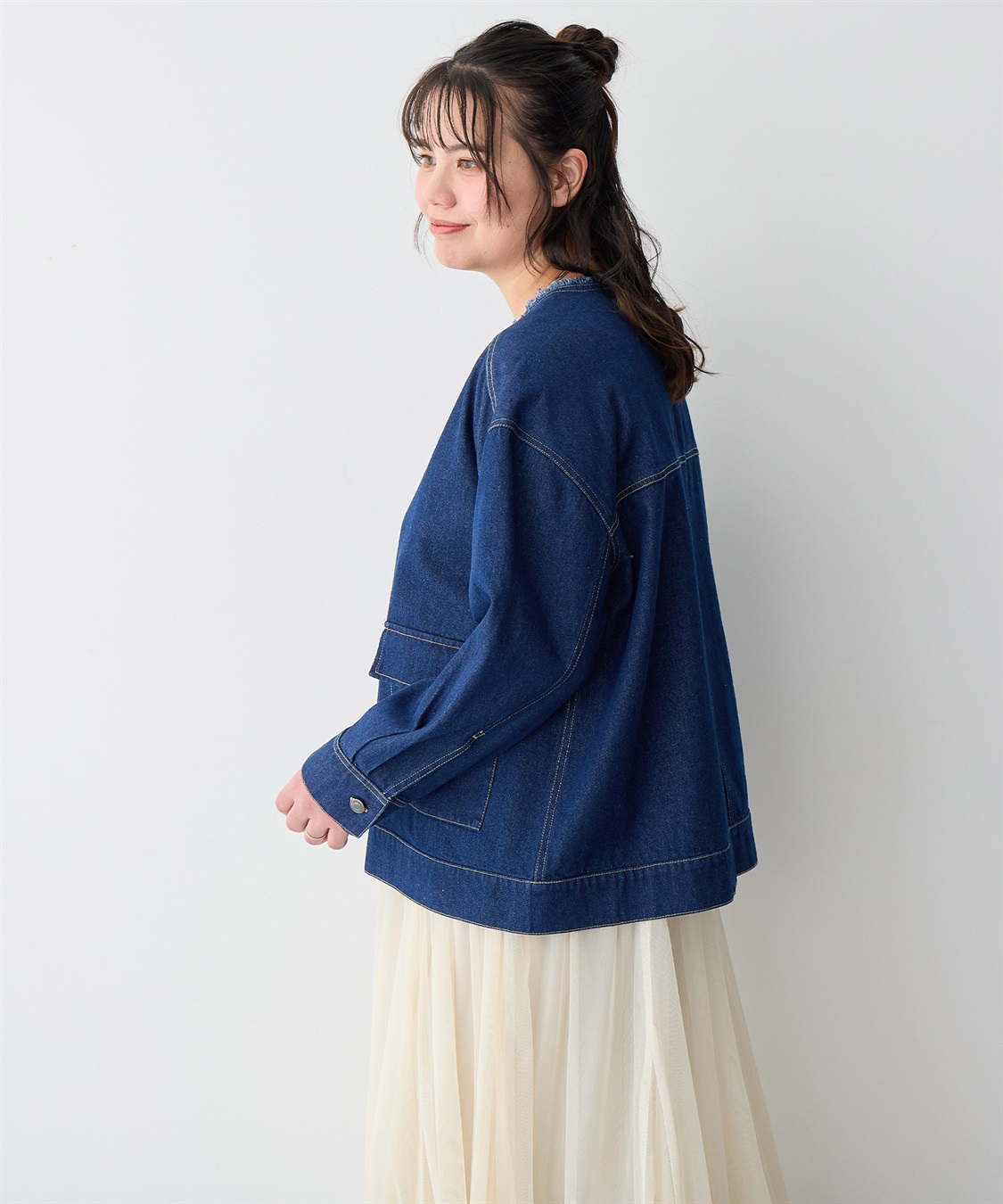 anyfee 【anyfee/プラスサイズ】ノーカラーデニムジャケット_sub_17