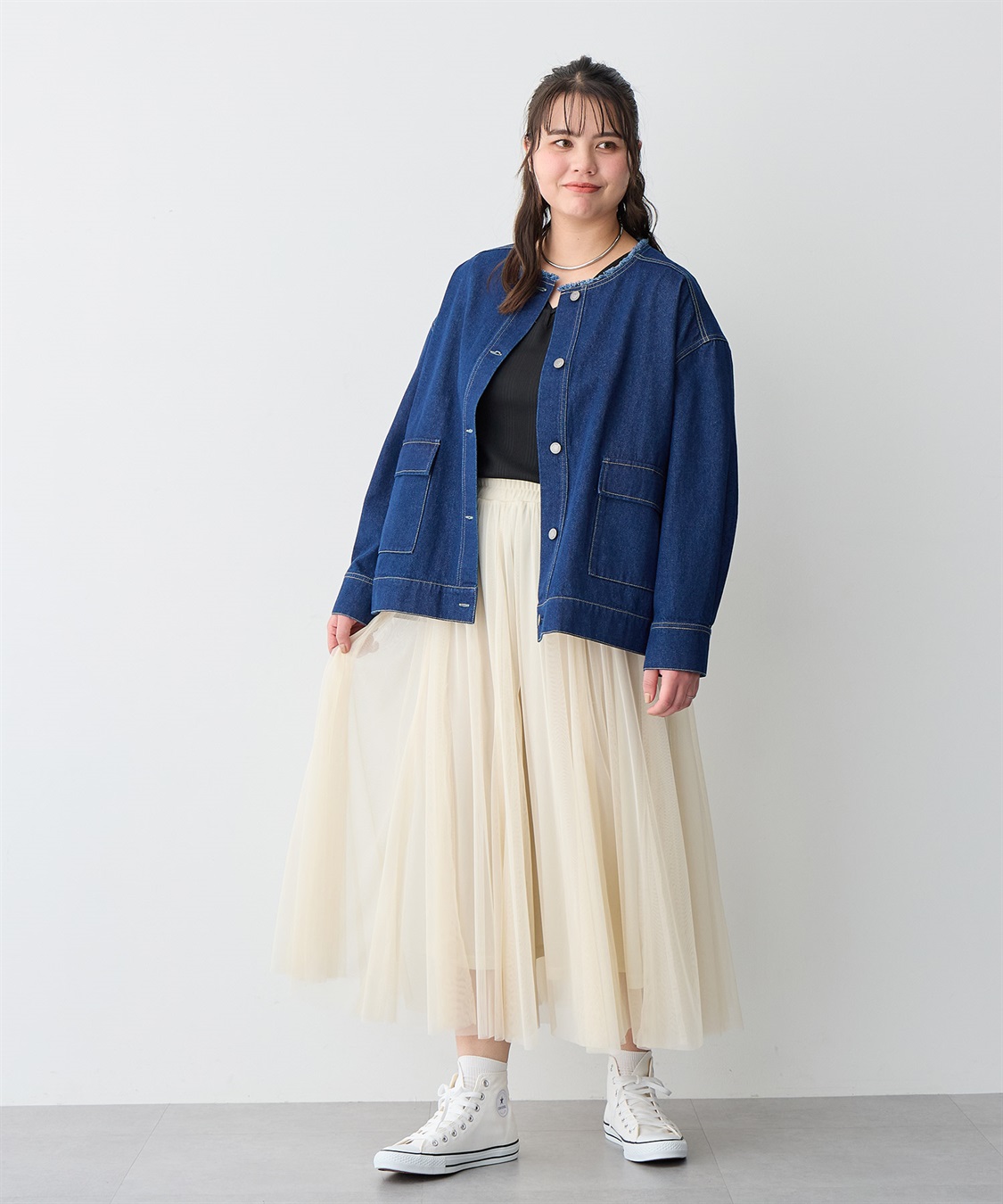 anyfee 【anyfee/プラスサイズ】ノーカラーデニムジャケット_sub_19