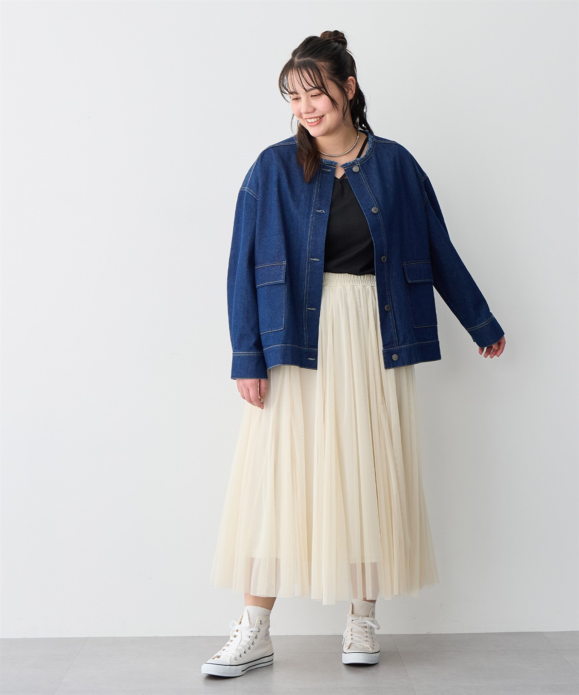 anyfee 【anyfee/プラスサイズ】ノーカラーデニムジャケット_sub_21