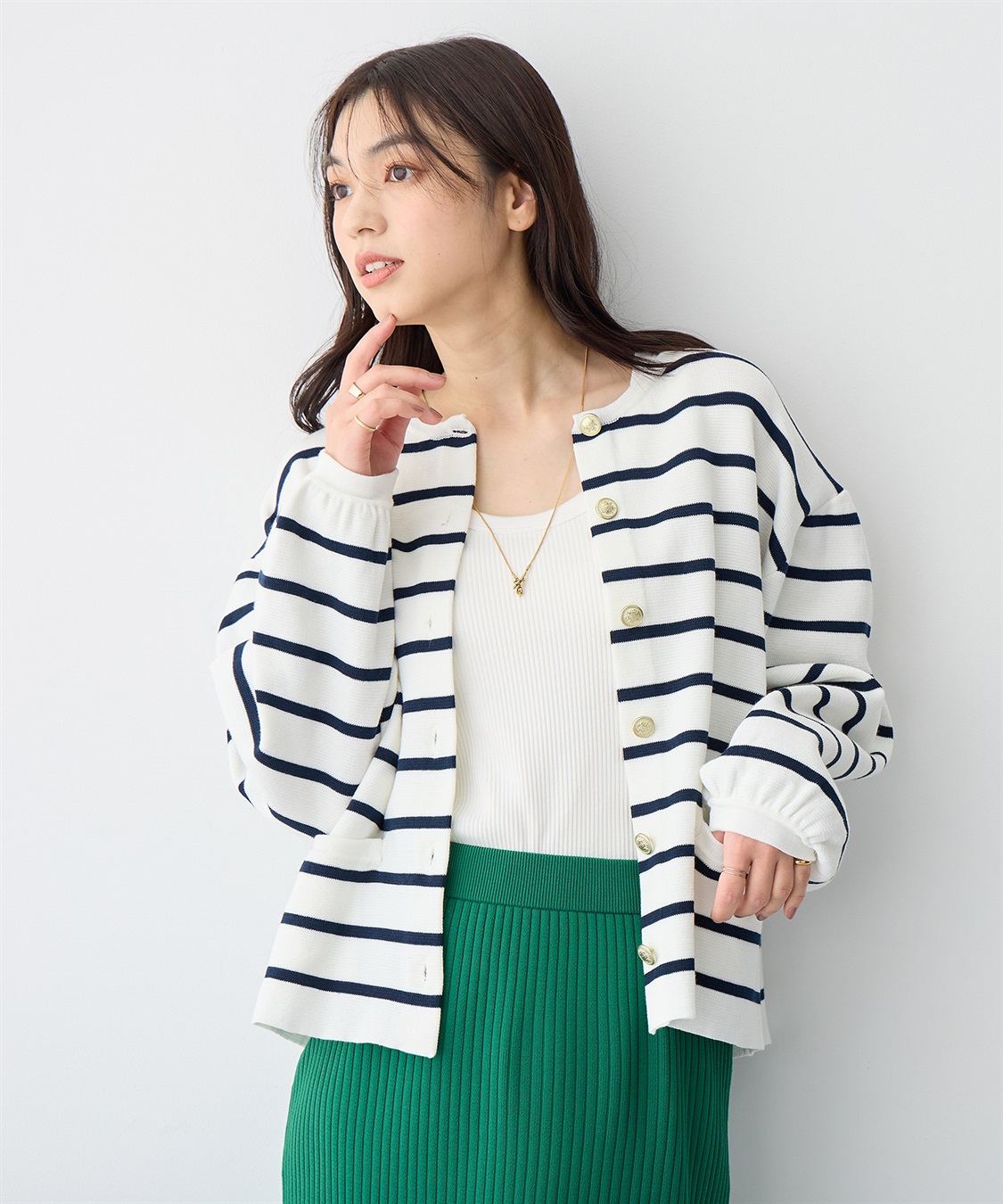 Life Style by cross marche 【anyfee/プラスサイズ】金ボタンサマーニットカーディガン_sub_2