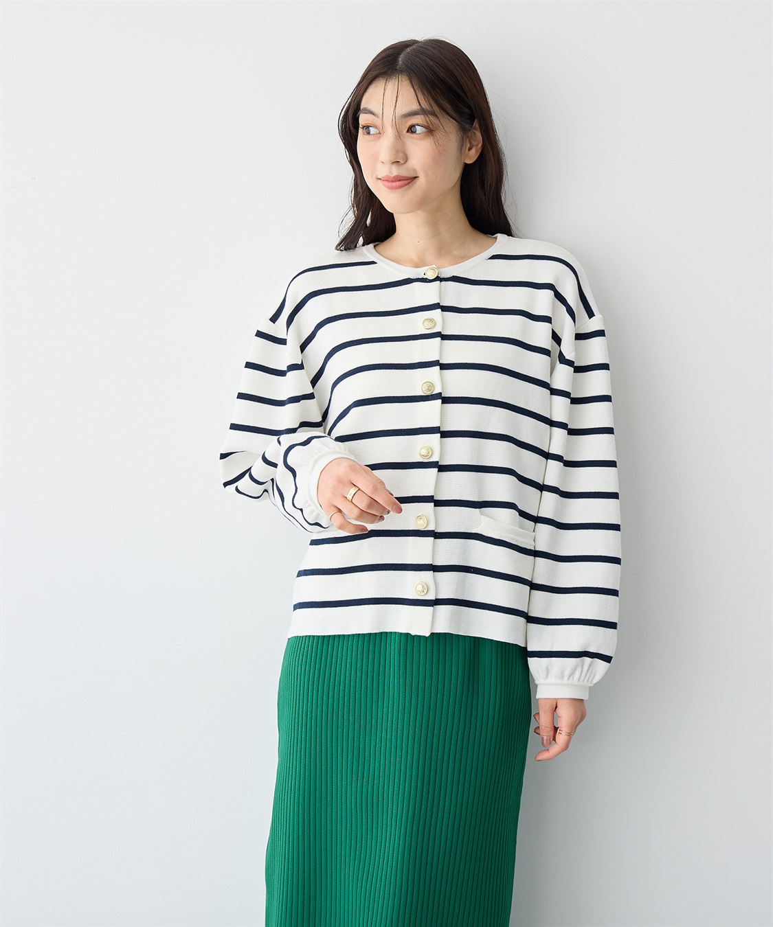 Life Style by cross marche 【anyfee/プラスサイズ】金ボタンサマーニットカーディガン_sub_3